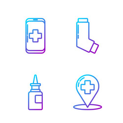 set line map pointer with cross hospital bottle vector image