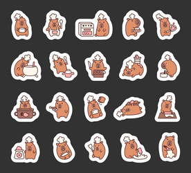 set of capybara in chef hat with baking tools vector image