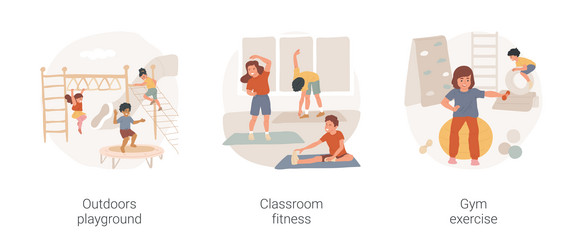 before and afterschool physical exercise isolated vector