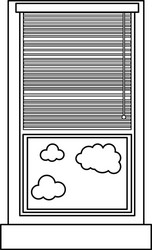 line window with curtain blind open and clouds vector