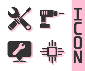 set processor with microcircuits cpu screwdriver vector image