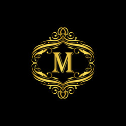 M letter golden flower ornament logo monogram vector