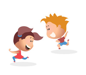 children playing tag game cartoon art vector