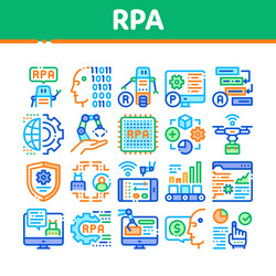 Rpa robotic process automation icons set vector