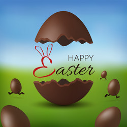 chocolate egg 3d happy easter text broken brown vector