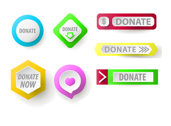 Donate button collection set web buttons vector