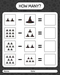 how many counting game with witchs hat worksheet vector image