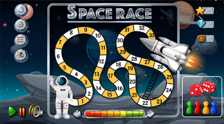 snake and ladders game template with space theme vector