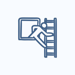 man leaving building through window sketch icon vector image