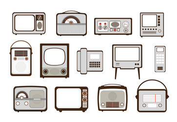 set of objects in retro style old radio tv vector image