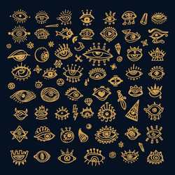 set of various hand drawn eyes freehand doodle vector