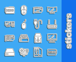 Set line sshd card computer monitor screen router vector