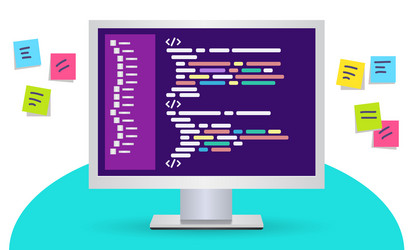 personal computer with a code page on desktop vector image