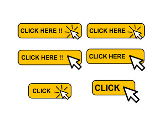 Set of click here web button internet flat vector