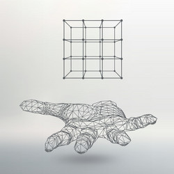 cube of lines and dots on the arm hand vector image