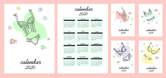 Delicate feminine design lingerie calendar 2020 vector