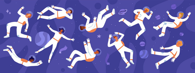astronauts flying in open space universe vector image