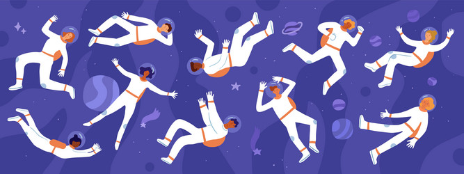 astronauts flying in open space universe vector