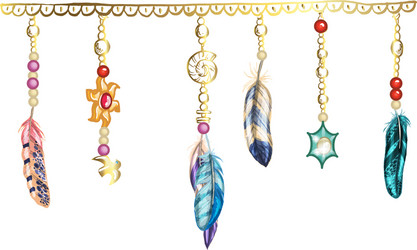 boho elements with feathers chain vector image