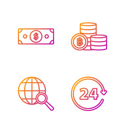set line clock 24 hours magnifying glass vector image