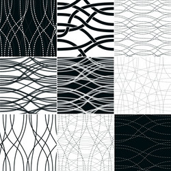 Curve wavy lines seamless patterns set repeat vector