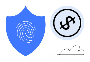fingerprint shield and dollar circle representing vector image