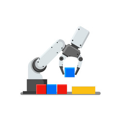robotic arm sorting colorful cubes automation vector image