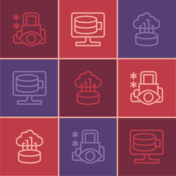 set line cyber security network cloud connection vector image