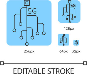 5g chip blue linear icons set vector