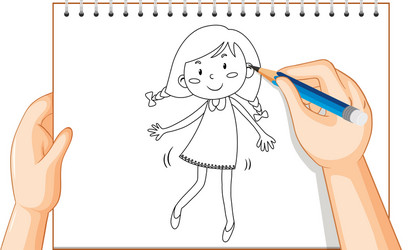 hand drawing cute girl cartoon vector