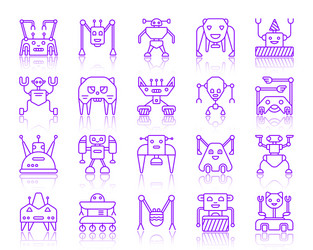 robot simple color line icons set vector