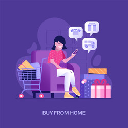 happy girl shopping online at home concept vector