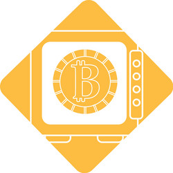 Label strongbox open with bitcoin currency inside vector