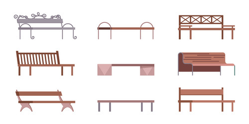 wooden garden and city benches vector