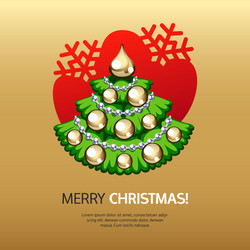 greeting card with christmas tree and gold vector