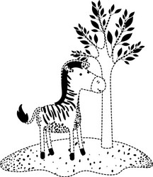 Zebra cartoon next to the tree in black dotted vector