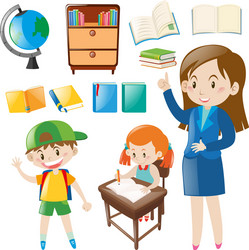 Set of school objects and people vector