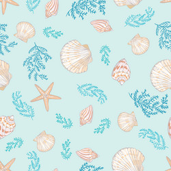 Seashell seamless pattern scallop background vector