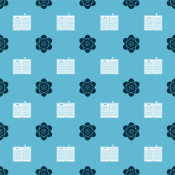 set atom and open science book on seamless pattern vector image