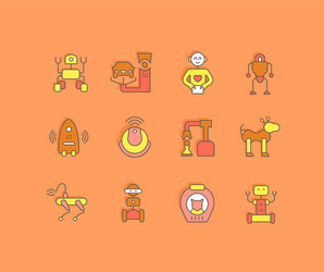 set simple line icons robots vector