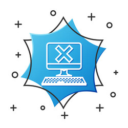 white line computer with keyboard and x mark icon vector image