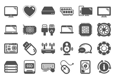 computer components icons set motherboard cpu vector image