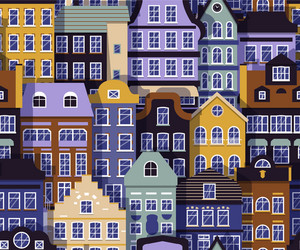 houses building street seamless pattern vector