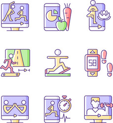 Online fitness classes rgb color icons set vector