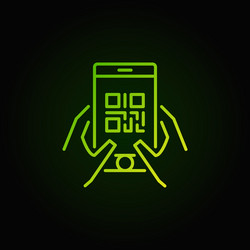 Qr code in smartphone green icon or symbol vector