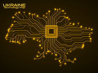 abstract ukraine map with cpu circuit board vector image