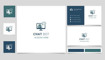 Chat bot logo design with editable slogan vector