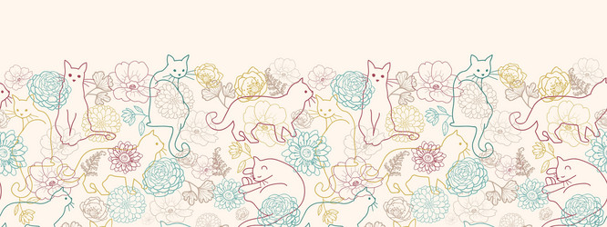 Cats among flowers horizontal seamless pattern vector