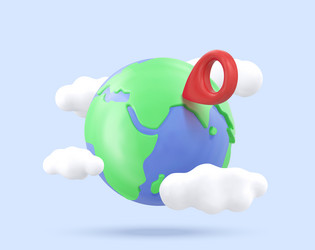 planet earth with red pointer 3d icon world vector image