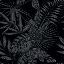 Black and White Tropical Leaf Pattern Vector Image